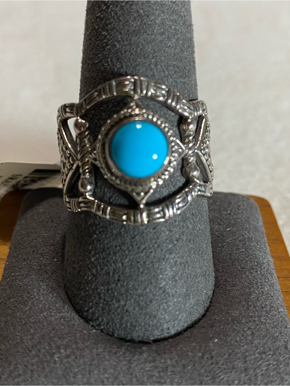Sarda .925 Sterling Silver Sleeping Beauty Turquoise Filigree Ring - Size 10